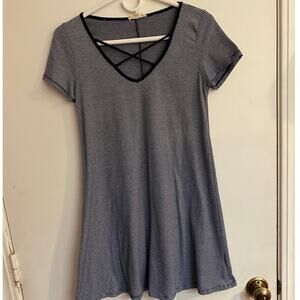 Rolla Costa Sz M Blue and White Knit Dress Strappy Neckline